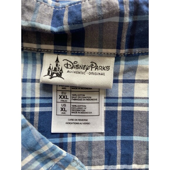 Disney Parks Mens Mickey Mouse Logo Button Down Shirt Size XL Blue Plaid Preppy - Picture 7 of 12